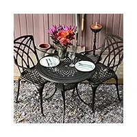 lazy susan salon de jardin: 80 cm table anna ronde en bronze ancien avec 2 chaises april en aluminium résistant aux intempéries | facile à assembler