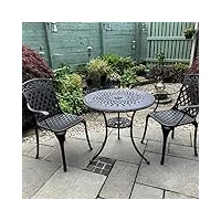 lazy susan salon de jardin: 80 cm table anna ronde en bronze ancien avec 2 chaises rose en aluminium résistant aux intempéries | facile à assembler