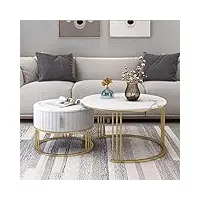 table basse ronde - table basse gigogne - aspect marbre - table d'appoint ronde avec tiroir en velours - table d'appoint pour le salon, le bureau - pour les petits espaces