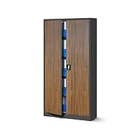 jan nowak armoire de bureau métallique 4 étagères tôle d'acier revêtement en poudre 185 cm x 90 cm x 40 cm (anthracite/imitation bois)