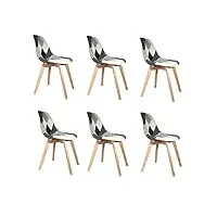 cmp paris lot de 6 chaises patchwork noir et blanc | h 85 x p 54 x l 46,50 cm | pieds en bois brut | design scandinave