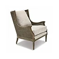 loberon greenbrier - fauteuil rembourré confortable - finition antique authentique - tressé à la main - coton - rotin - bois de frêne - marron antique / beige