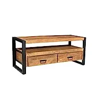 vente-unique - meuble tv harlem - 2 tiroirs & 1 niche - bois de manguier & métal