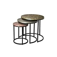 vente-unique - tables basses gigognes belami - motifs sculptés - métal - coloris : doré, argent, cuivre