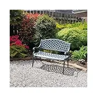 lazy susan salon de jardin: 126 cm banc jasmine en gris ardoise et coussins bleus en aluminium résistant aux intempéries | facile à assembler