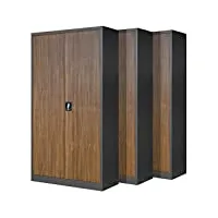 jan nowak set de 3 armoire de bureau métallique 4 étagères tôle d'acier revêtement en poudre 195 cm x 90 cm x 40 cm (anthracite-imitation bois)
