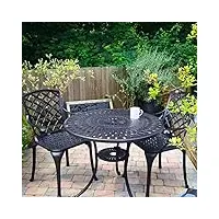 lazy susan salon de jardin: 88 cm table mia ronde en bronze ancien avec 2 chaises emma et coussins verts en aluminium résistant aux intempéries | facile à assembler