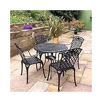lazy susan salon de jardin: 88 cm table mia ronde en bronze ancien avec 4 chaises rose en aluminium résistant aux intempéries | facile à assembler