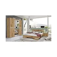 pegane chambre à coucher complète adulte (lit 160x200 cm + 2 chevets + armoire), coloris imitation chêne poutre/chrome brillant