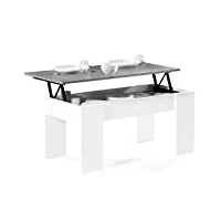 idmarket - table basse plateau relevable rectangulaire tara bois blanc et effet béton