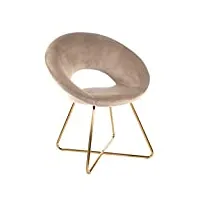 baroni home fauteuil rembourré circulaire avec jambes en fer or, chaise de bureau ou fauteuil de salle à manger, chaise confortable avec siégé ergonomique, 74x59x84 cm, beige