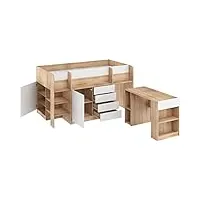 lit mezzanine compact et moderne avec bureau, tiroirs et bibliothèque - smile la gauche - (chêne sonoma/blanc)