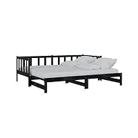 vidaxl bois de pin massif lit coulissant cadre de lit de repos canapé-lit lit d'invité salon salle de séjour maison intérieur noir 2x(90x200) cm
