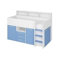 bim furniture lit superposé neo p mobilier pour enfant, ensemble de meubles pour chambre d'enfant, 1 lit avec bureau, étagères, tiroirs: côté droit (blanc/bleu)