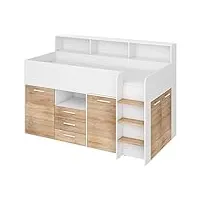 bim furniture lit superposé neo p - meuble pour chambre d'enfant, un lit avec bureau, des étagères, des tiroirs, côté droit (blanc/chêne sonoma ) - 80 x 200 cm