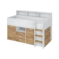 lits superposés neo p - meubles pour chambre d'enfant - 1 lit avec bureau, étagères, tiroirs : côté droit (kraft blanc/kraft doré)