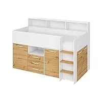 bim furniture lit superposé neo p - ensemble de meubles pour chambre d'enfant, un lit avec bureau, des étagères, des tiroirs : côté droit (chêne blanc-artisan artificiel), 80 x 200 cm