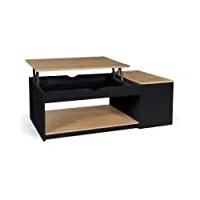 idmarket - table basse plateau relevable rectangulaire elea avec coffre bois noir et façon hêtre