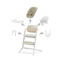 cybex gold lemo set chaise haute 4en1, évolutive, 0 - 99 ans, dès la naissance, inclus nid de transat, plateau, réducteur nouveau-né, appui-tête et set adaptateurs: aluminium / plastique ; sand white