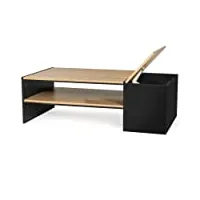 idmarket - table basse bar contemporaine rectangulaire izia avec coffre noir et plateaux bois