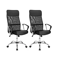 casaria 2x fauteuil de bureau noir pivotant ergonomique réglable en hauteur fonction de basculement chaise gaming