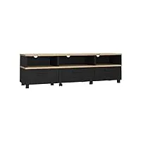 meuble tv avec table basse à roulettes décor bois clair et noir laqué 48,5 cm x 161,6 cm x 41,3 cm - naturel contemporain - helya