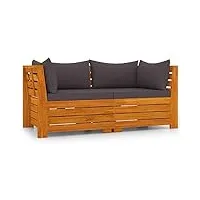 vidaxl bois d'acacia massif canapé de jardin 2 places avec coussins meuble de terrasse canapé d'extérieur sofa de terrasse canapé de patio