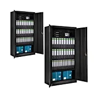 tectake 2 armoires métalliques 5 niveaux armoire de rangement armoire de bureau meuble de rangement avec étagères – diverses couleurs (noir)