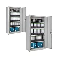 tectake 2 armoires métalliques 5 niveaux armoire de rangement armoire de bureau meuble de rangement avec étagères – diverses couleurs (gris)