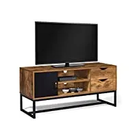 idmarket - meuble tv 110 cm chicago 2 tiroirs avec placard design industriel