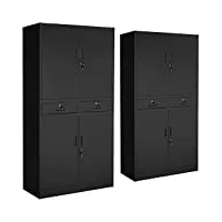 tectake 2 armoires métalliques avec 2 compartiments et 2 tiroirs armoires de bureau meubles de rangement – diverses couleurs (noir)