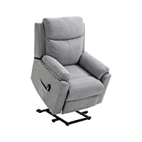 homcom fauteuil de relaxation électrique - fauteuil releveur inclinable avec repose-pied ajustable et télécommande - tissu polyester aspect lin gris clair chiné