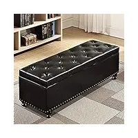 w&x moderne fin du lit banc belle meubles décoratifs,premium bouton cuir pouf coffre de rangement banc,rectangle haut de levage banc de rangement ottoman siège-noir 100x45x45cm(39x18x18inch)