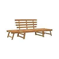 vidaxl bois solide d'acacia banc de jardin 2-en-1 chaise longue d'extérieur transat de patio bain de soleil de terrasse banc de patio 190 cm