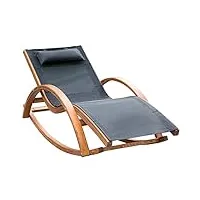 outsunny chaise longue fauteuil berçant à bascule transat bain de soleil rocking chair en bois charge 120 kg noir