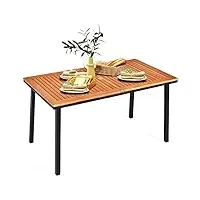 relax4life table de salle à manger en bois d’acacia avec trou de parasol et cadre en fer solide, table de jardin idéal pour terrasse jardin patio, 140x75x76cm, naturel+noir