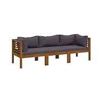 vidaxl bois d'acacia massif canapé de jardin à 3 places avec coussin meuble de terrasse sofa de terrasse sofa de jardin canapé d'extérieur