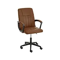 baroni home chaise de bureau en cuir synthétique pivotante, fauteuil rembourré et confortable de bureau avec hauteur réglable et accoudoirs, assise ergonomique, marron, 63x53x90 cm