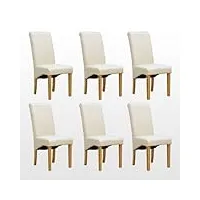 folkbury lot de 6 chaises de salle à manger à haut dossier, pieds en bois finition chêne et revêtement en cuir crème (cream)