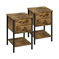yaheetech lot de 2 tables de chevet tables de nuit tables d'appoint en bois et métal industrielle bout de canapé vintage pour chambre salon 40 x 40 x 61 cm brun rustique