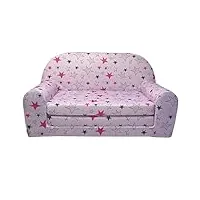 fortisline, canapé-lit enfant, sofa, convertible motif étoiles rose et gris sur le fond rose