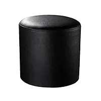 dypxg pouf rond rembourré en cuir, pouf repose-pieds en bois massif table basse de salon en cuir petit banc-noir 33x33x34cm (13x13x13inch)