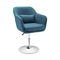 homcom fauteuil de salon grand confort coussins lombaires hauteur réglable pivotant 360° piètement métal chromé lin bleu canard