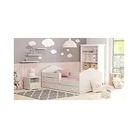 dmora lit simple pour enfants, lit bébé avec commode et protection antichute et tête de lit "nuage", cm 164x88h63, couleur blanc