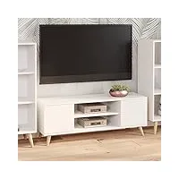 dmora meuble tv avec 2 portes et 1 étagère centrale, buffet avec pieds, buffet de salon style scandinave, cm 155x40h50, couleur blanc