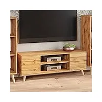 dmora meuble tv avec 2 portes et 1 étagère centrale, buffet avec pieds, buffet de salon style scandinave, cm 155x40h50, couleur erable