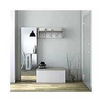 dmora - meuble d'entrée narciso, portemanteau avec 3 crochets, Étagère de rangement pour couloir, fabriqué en italie, cm 90x29h34, blanc et chêne