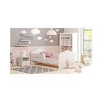 dmora lit simple pour enfants, lit pour enfants, lit avec protection antichute et tête de lit "nuage", cm 164x88h63, couleur blanc