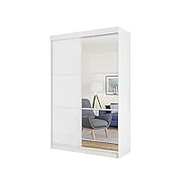 logic 138 iiil armoire avec miroir, 2 penderie et 3 étagères - armoire à portes coulissantes - 138 x 205 x 60 cm - pour chambre à coucher, couloir et couloir (blanc, sans éclairage)