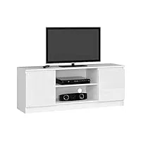 akord meuble tv k-140 | classique meuble télé | banc tele | moderne mauble television | h55 x l120 x p40 cm, poids 30 kg | couleur: blanc/blanc brillant